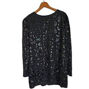 Vintage Morgan Taylor Silk Studio Black Glass Seed Beaded Sequin Silk Top 18